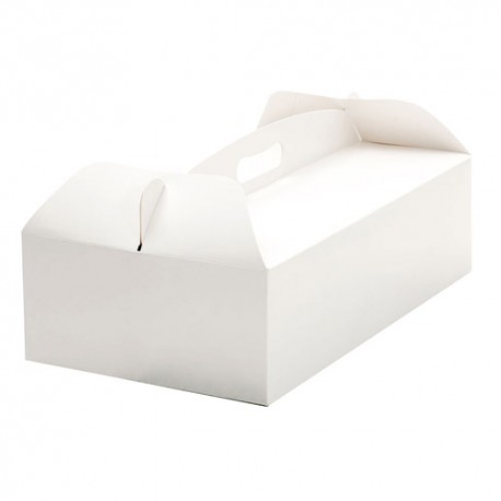Caja rectangular blanca para tartas con asas