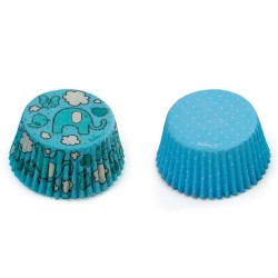 capsulas azul con lunares blancos y motivos de elefante, DECORA, moldes magdalenas, cupcakes7