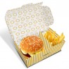Caja comida take away, diseño rayas blancas y amarillas