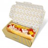 Caja comida take away, diseño rayas blancas y amarillas