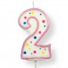 Vela de cumpleaños número 2 de PME, color blanco y rosa