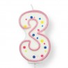 Vela de cumpleaños número 3 de PME, color blanco y rosa