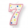 Vela de cumpleaños número 7 de PME, color blanco y rosa