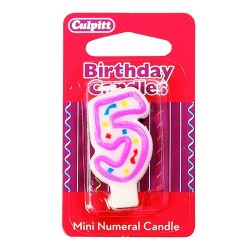 Vela pequeña de cumpleaños Nº 5 de Culpitt, color blanco y rosa