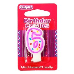 Vela pequeña de cumpleaños Nº 6 de Culpitt, color blanco y rosa