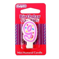 Vela pequeña de cumpleaños Nº 9 de Culpitt, color blanco y rosa